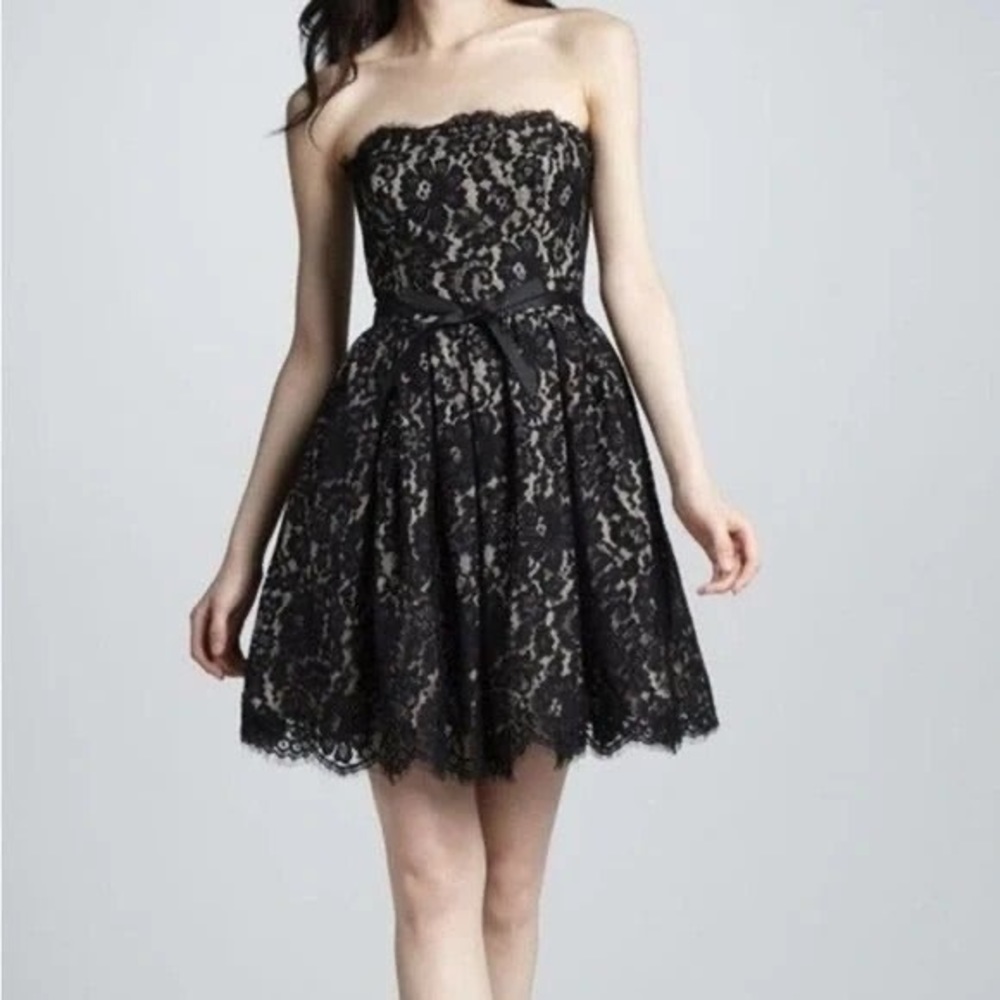 Robert Rodriguez Strapless Black Lace Mini Dress